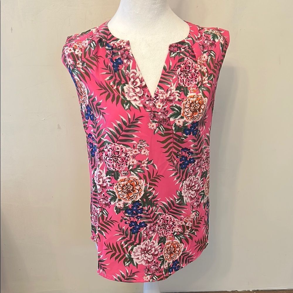 J Crew Floral Hot Pink Sleeveless Top Size 00 EUC